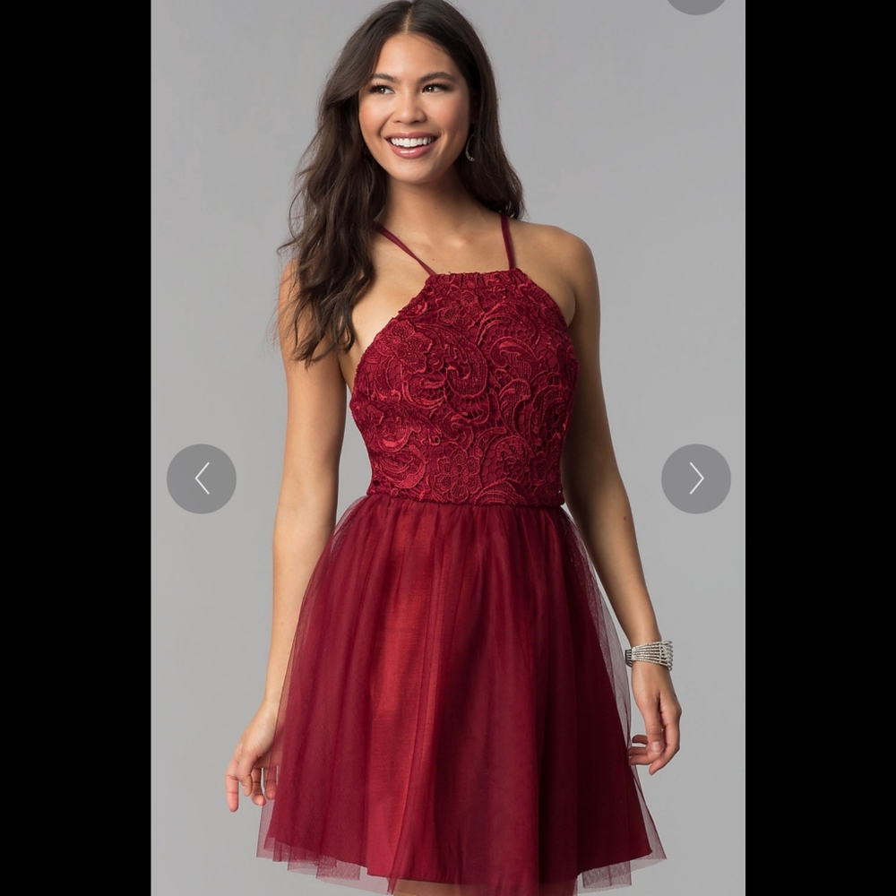 Miss Kim Short Lace Bodice Dress Large Burgundy